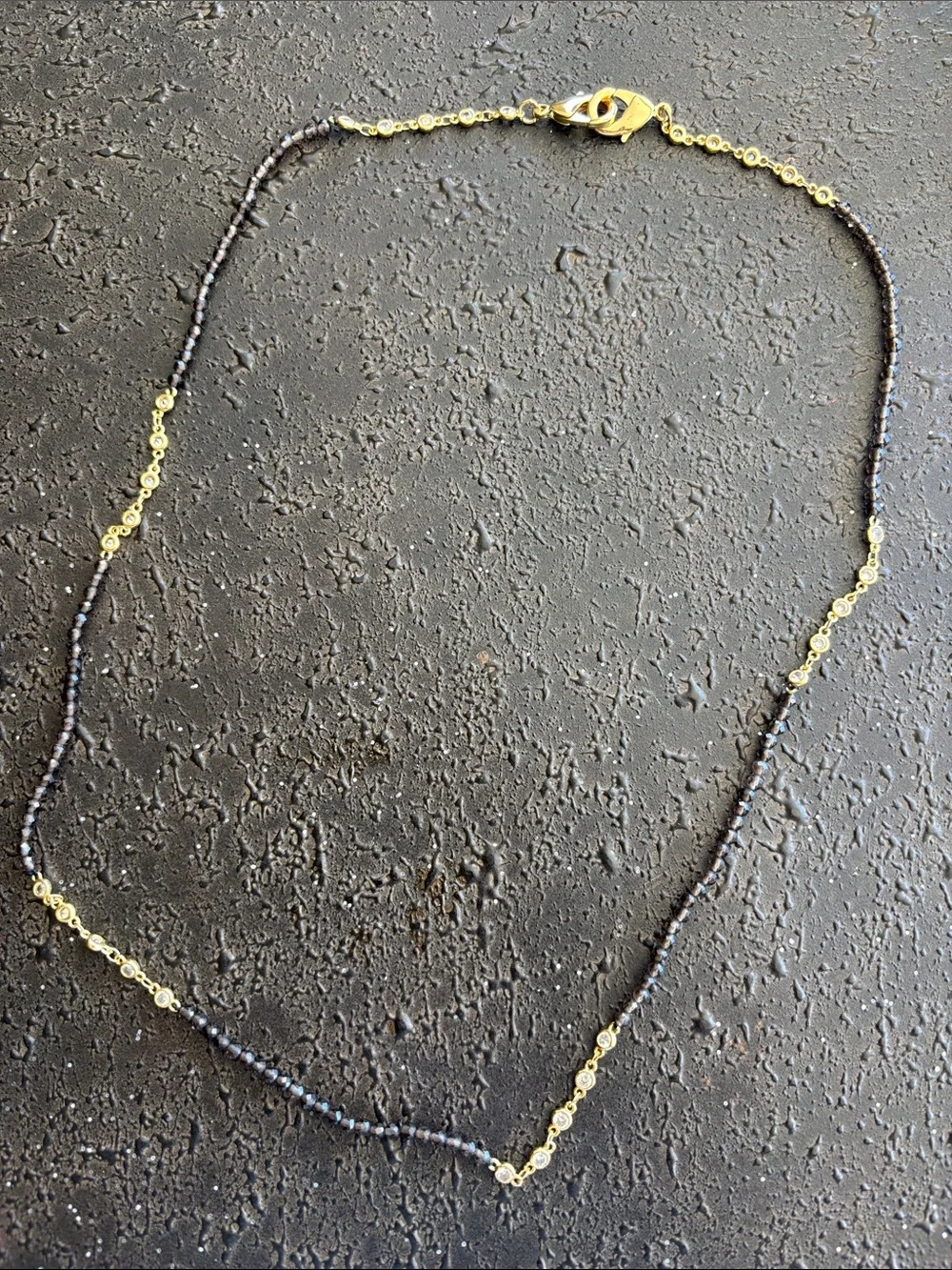 Delicate Black Bead and Gold Chain Necklace